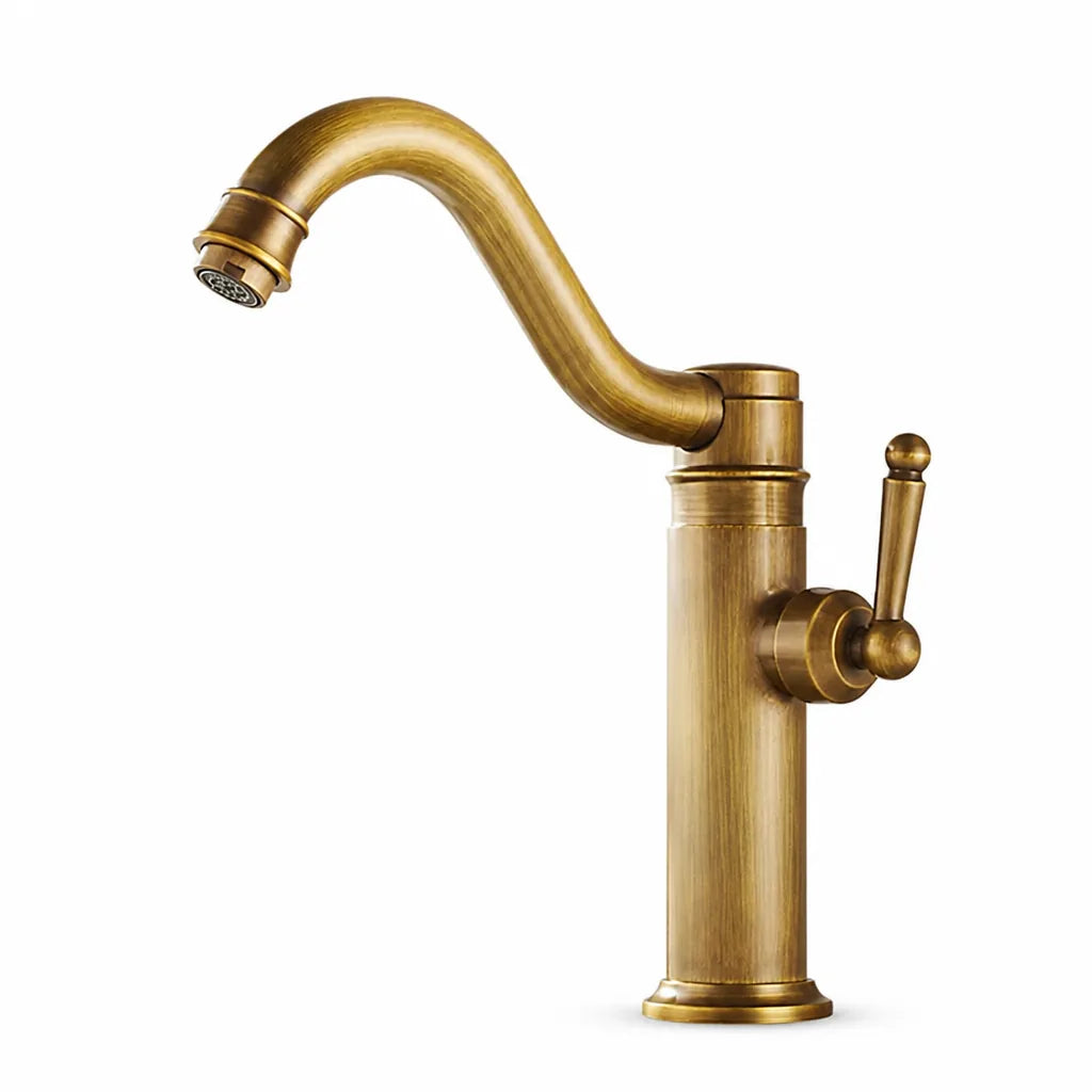 Rustic Brass High-Arc Gooseneck Bathroom Faucet (Single-Handle, 1-Hole)
