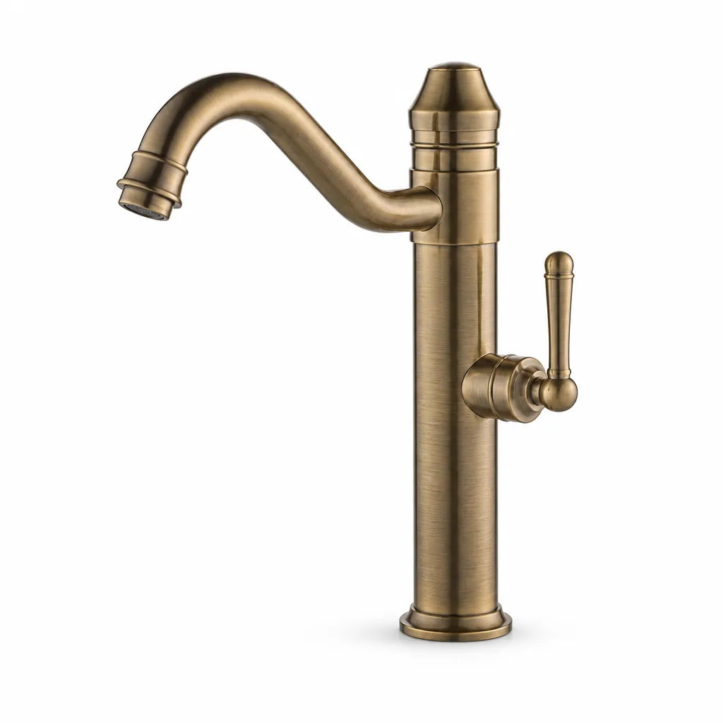 Rustic Brass High-Arc Gooseneck Bathroom Faucet (Single-Handle, 1-Hole)