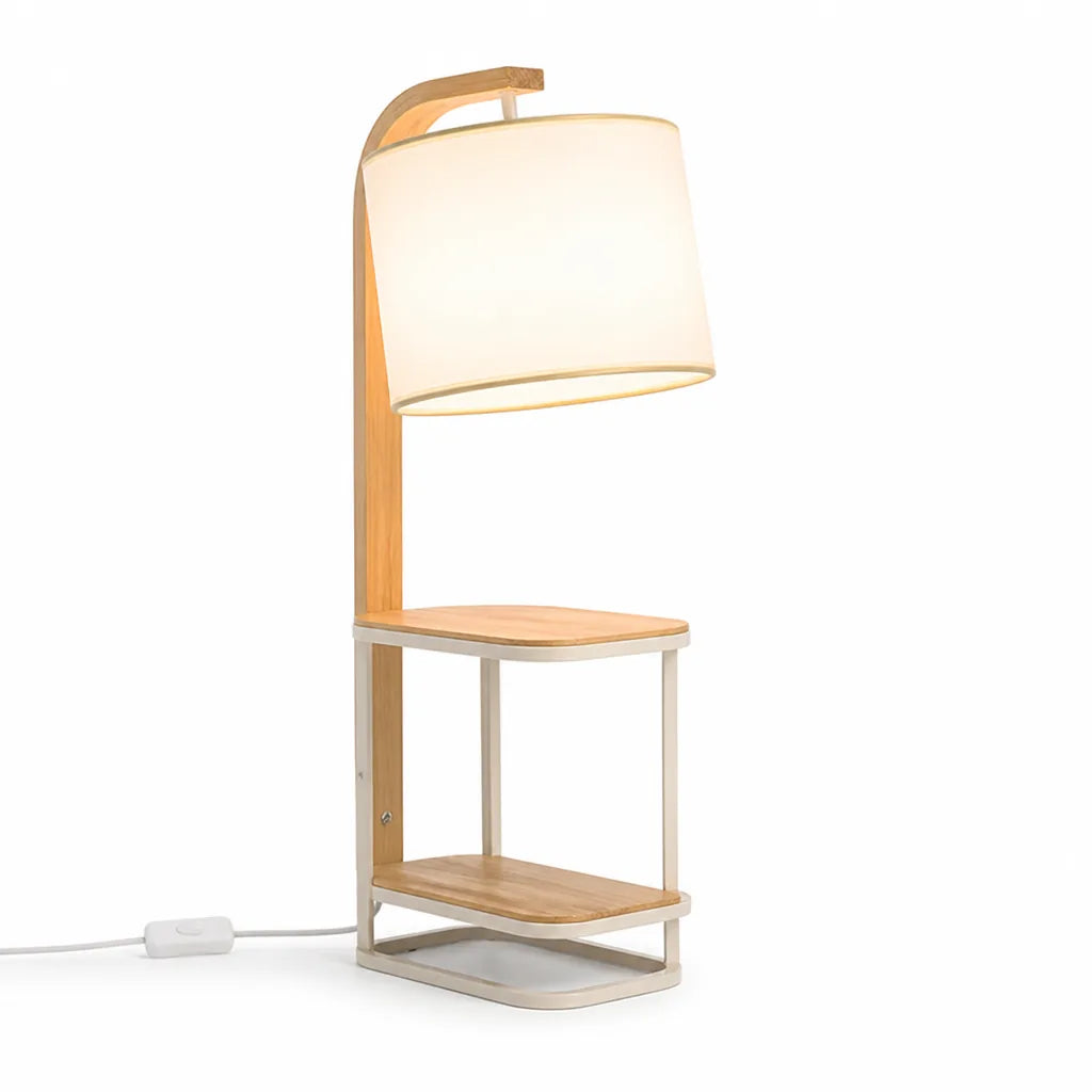 Scandinavian Table Lamp with Integrated Bookshelf and Adjustable Lighting