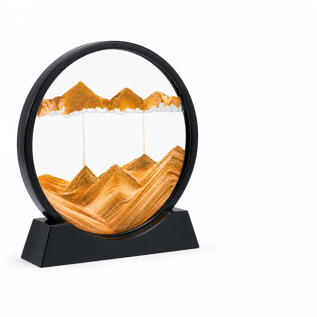 Sealed 3D Sandscape Desktop Decor Liquid Motion Sand Art (7-Inch Round Glass Frame)