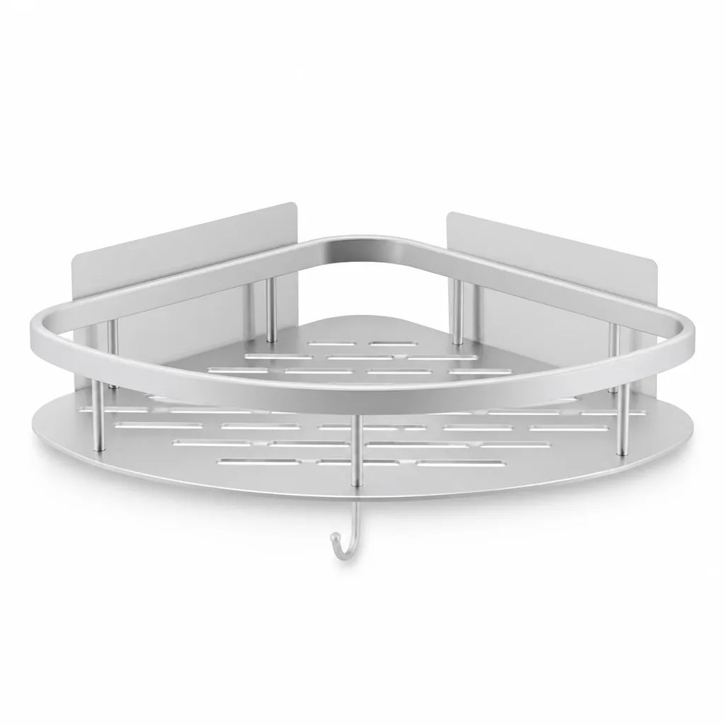 Self-Adhesive Curved Open-Frame Corner Shower Shelf