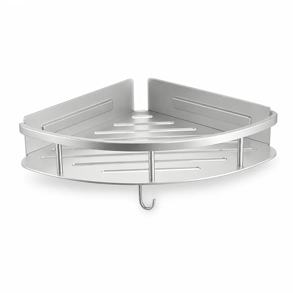 Self-Adhesive Curved Open-Frame Corner Shower Shelf