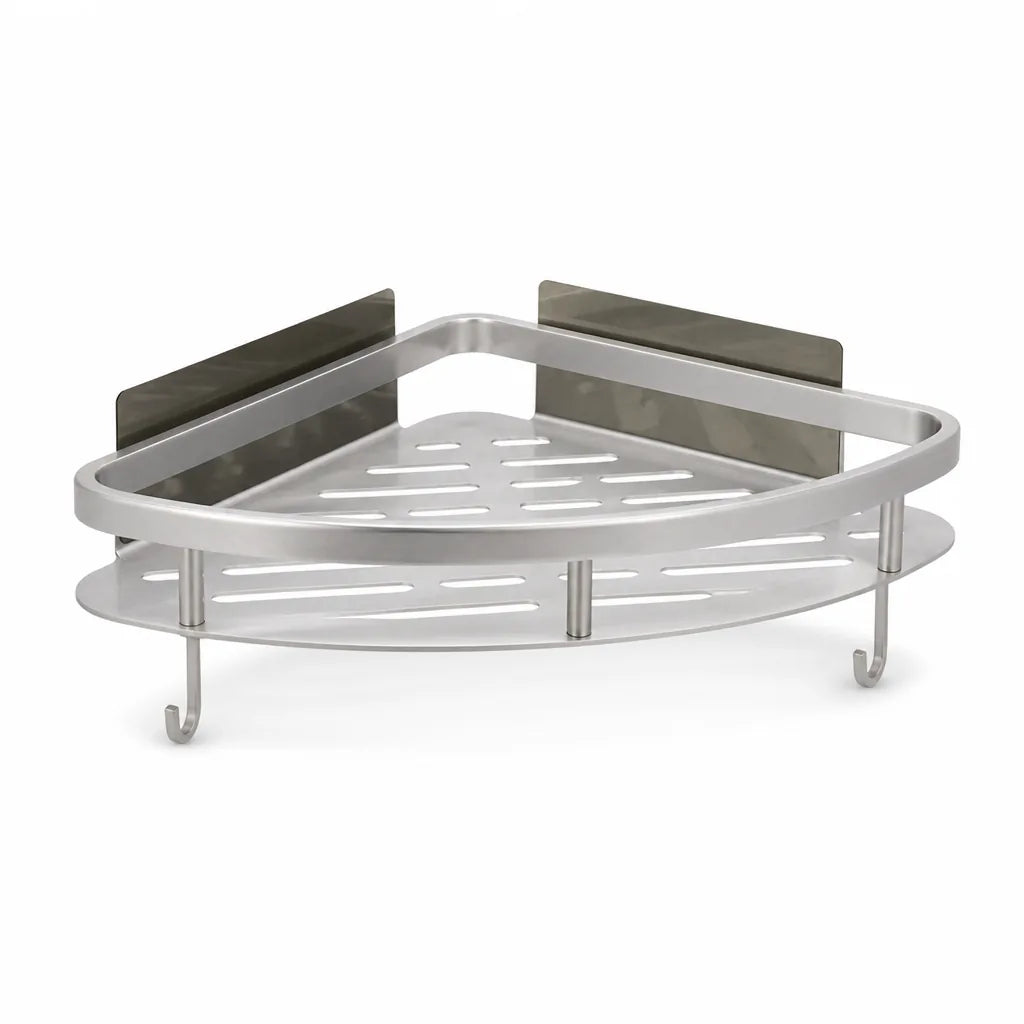 Self-Adhesive Curved Open-Frame Corner Shower Shelf