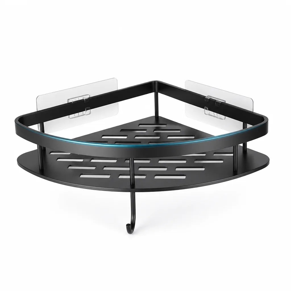 Self-Adhesive Curved Open-Frame Corner Shower Shelf