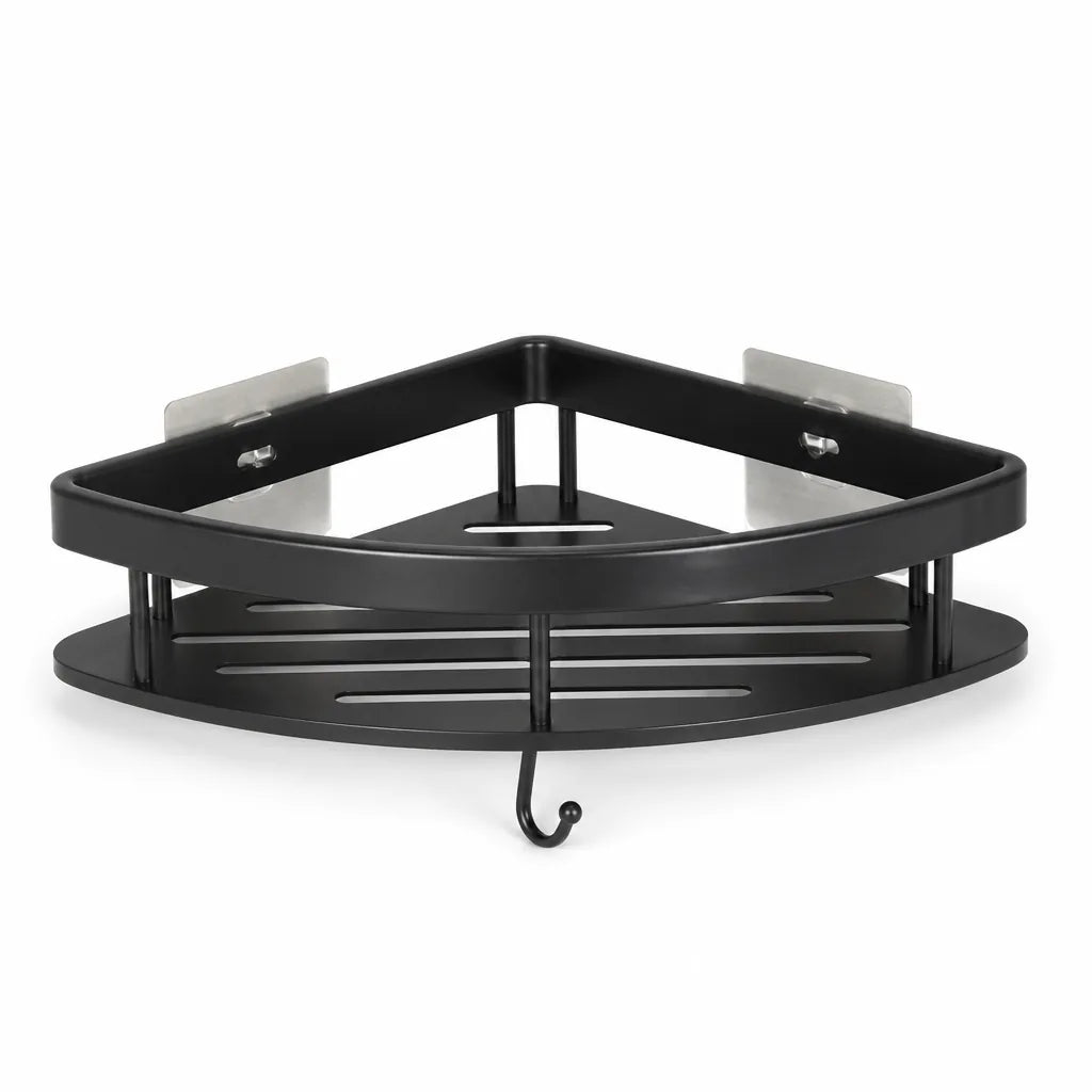 Self-Adhesive Curved Open-Frame Corner Shower Shelf