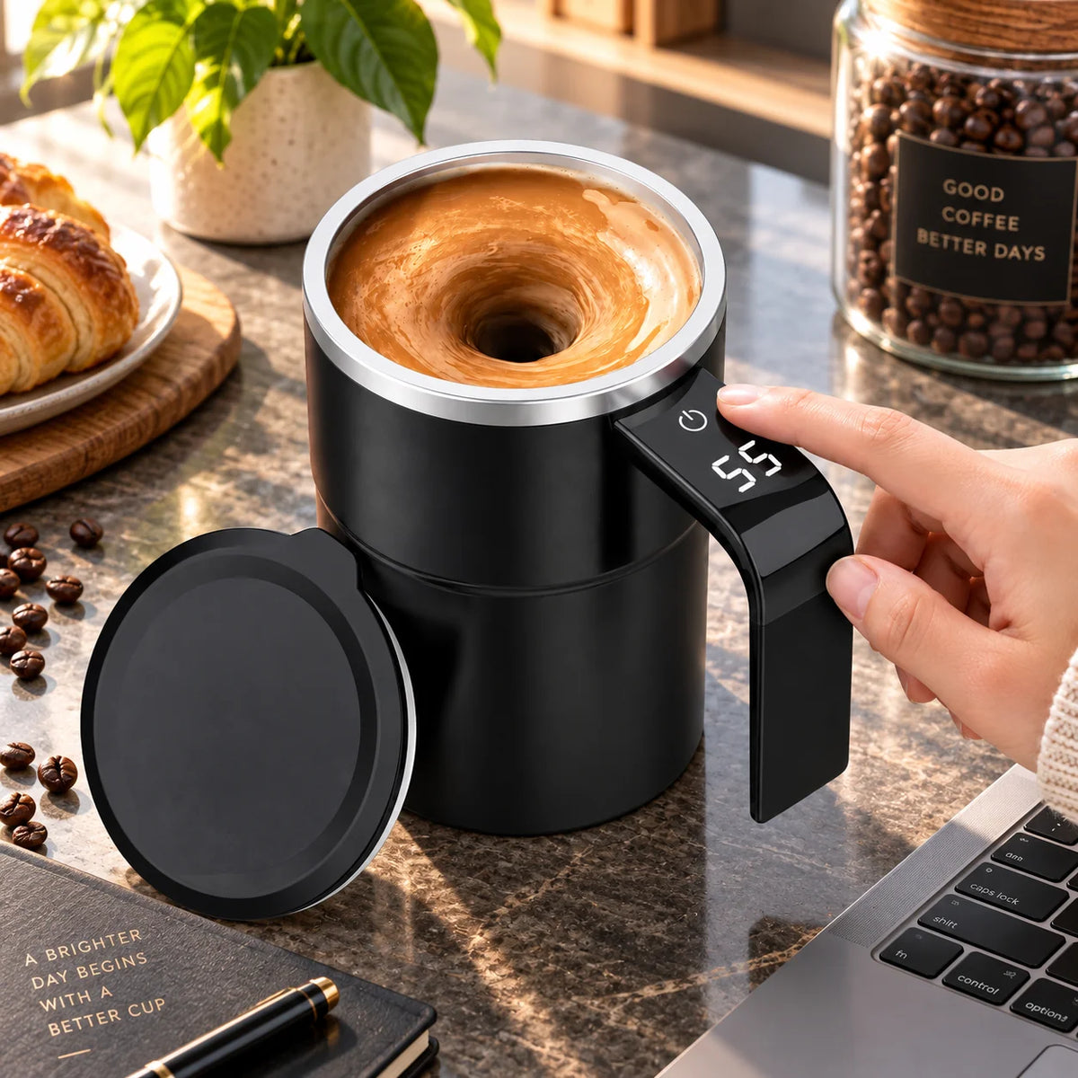 Self-Stirring Mug Rechargeable Magnetic Mixing LCD Temperature