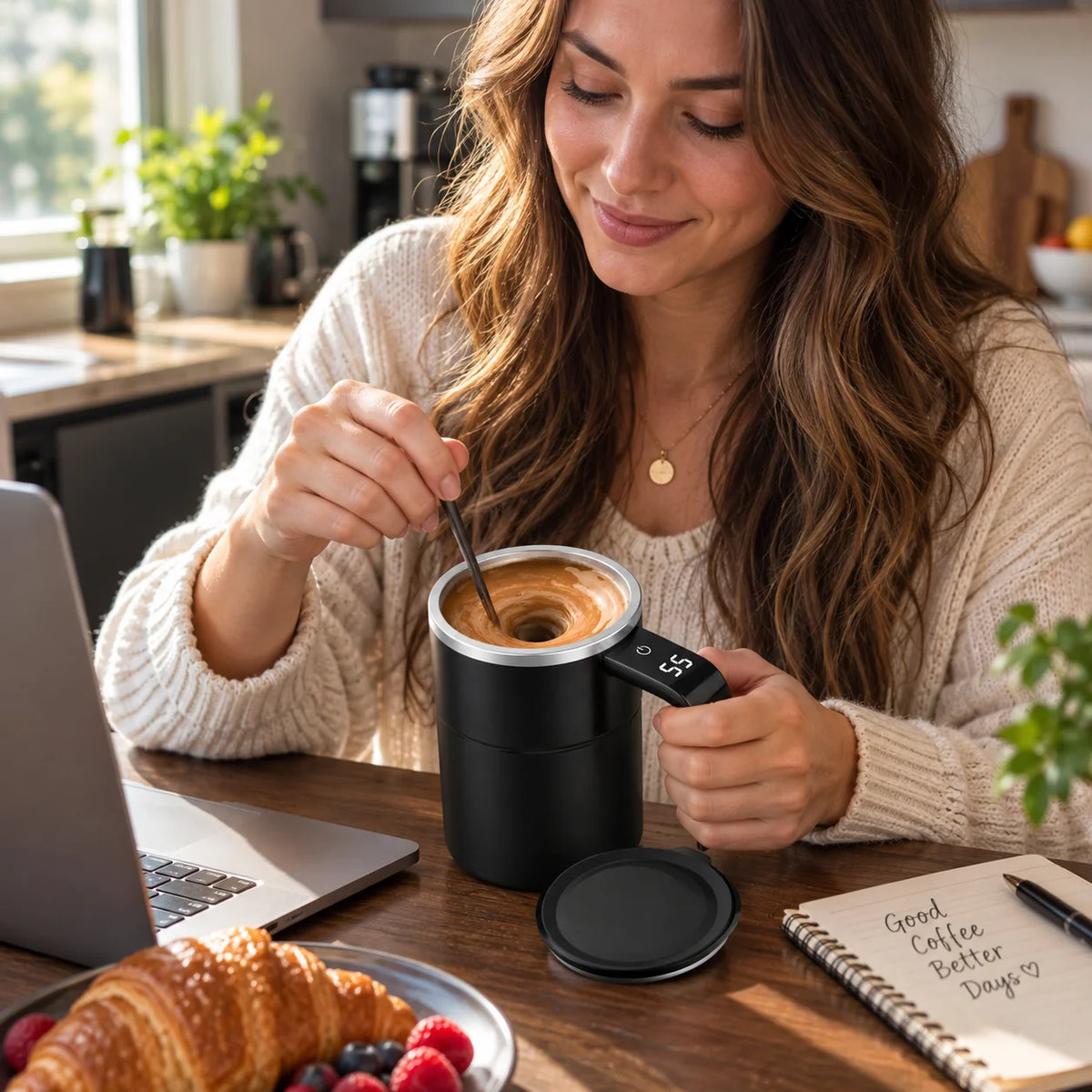 Self-Stirring Mug Rechargeable Magnetic Mixing LCD Temperature