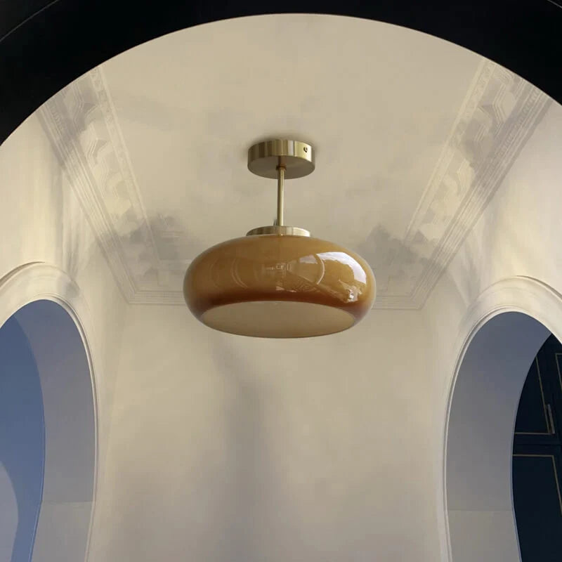 Semi-Flush Ceiling Light Amber Glass Brass Or Copper Finish