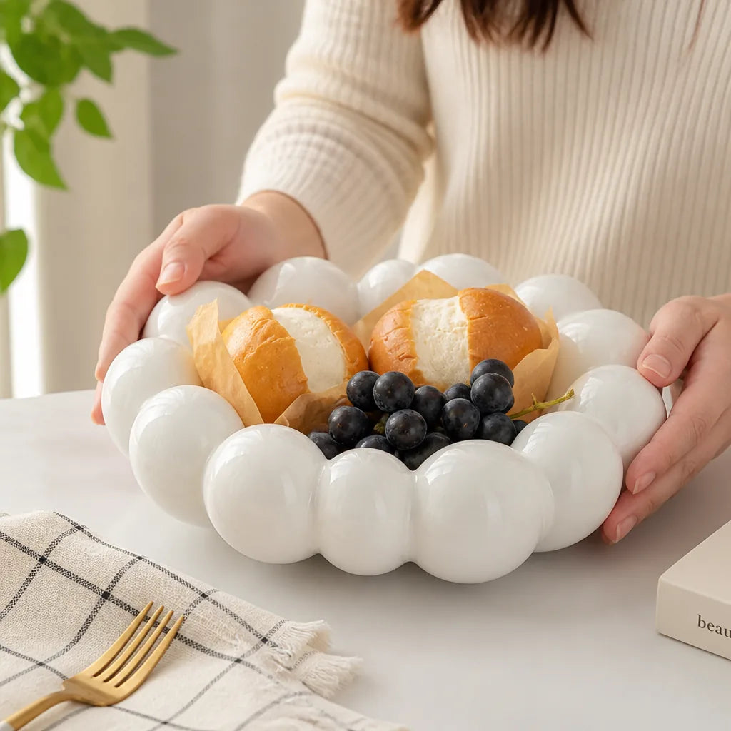 Serving Bowl Bubble Shape Glossy Ceramic 11.4 Inch