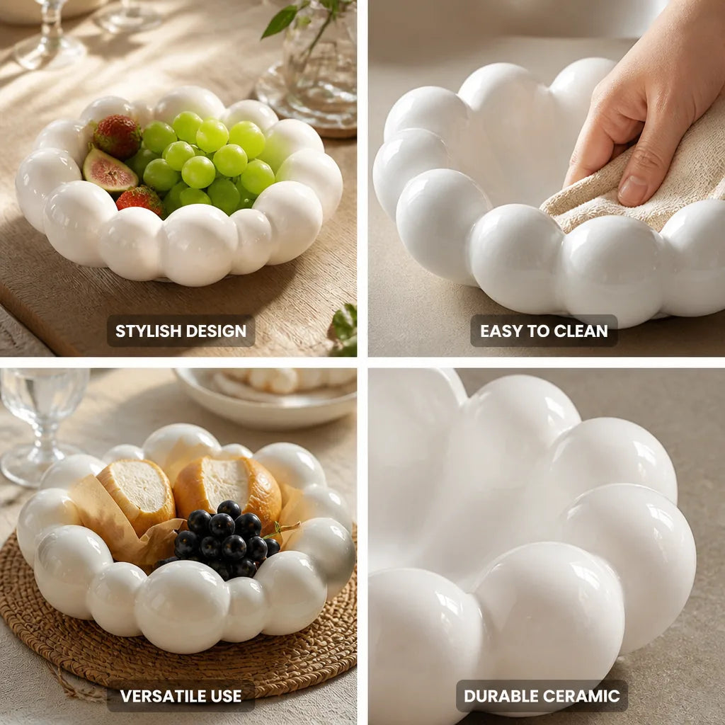 Serving Bowl Bubble Shape Glossy Ceramic 11.4 Inch