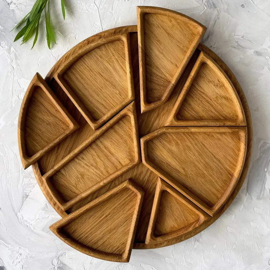 Serving Tray Set Round Wood Food-Safe 8 Removable Compartments