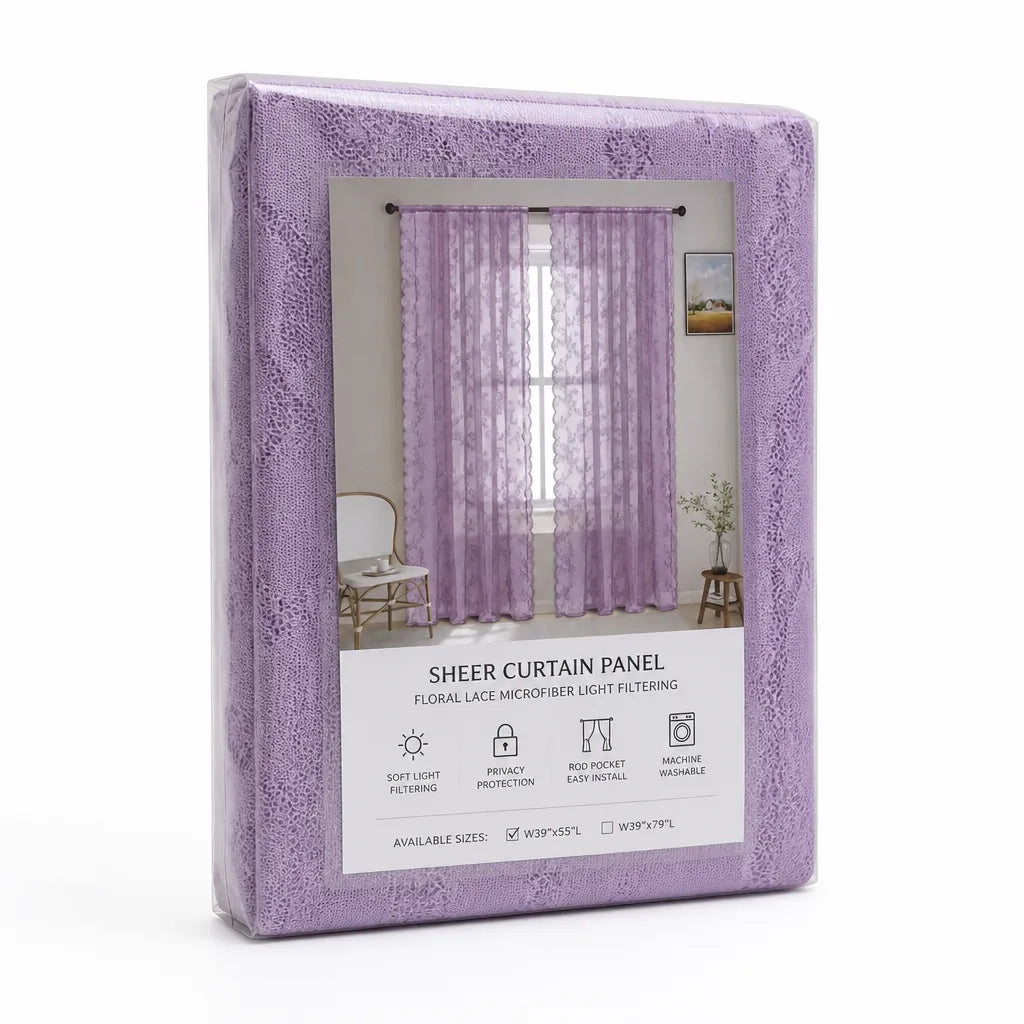 Sheer Curtain Panel Floral Lace Microfiber Light Filtering