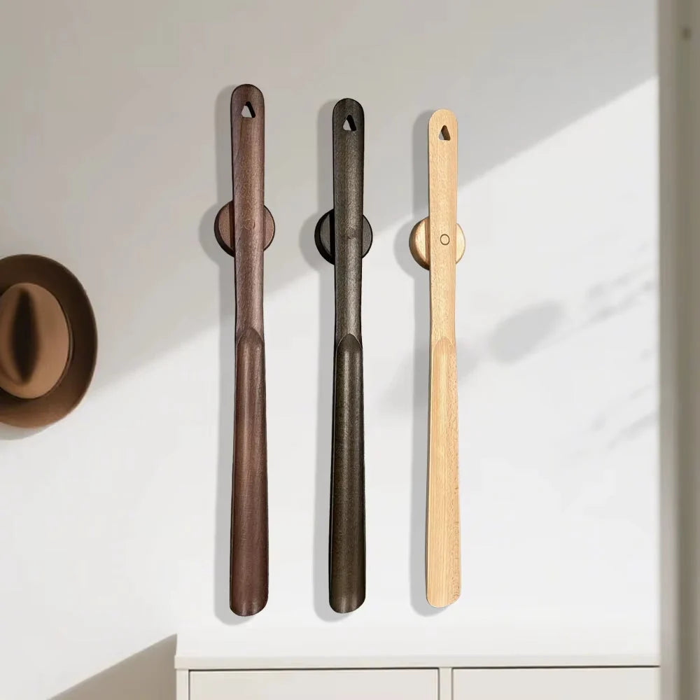 Shoehorn Long Handle Solid Wood Magnetic Wall Mount