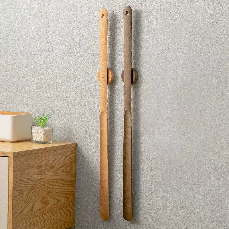 Shoehorn Long Handle Solid Wood Magnetic Wall Mount