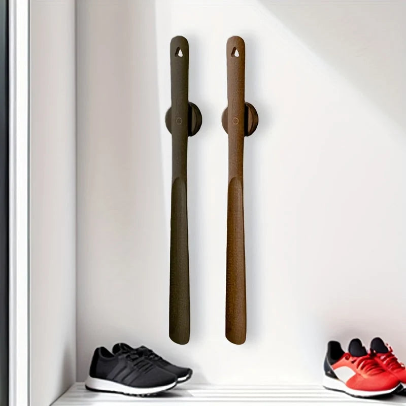 Shoehorn Long Handle Solid Wood Magnetic Wall Mount