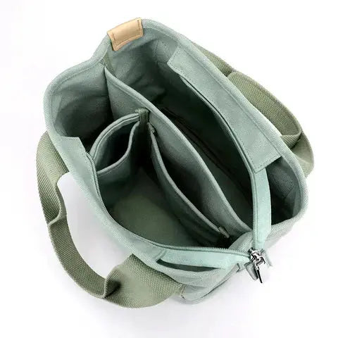 Shoulder Bag Canvas Multiple Inner Pockets & Wide Straps