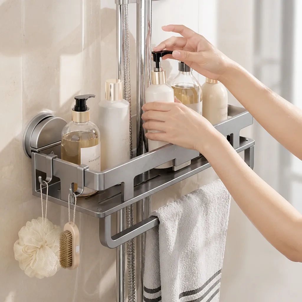 Shower Shelf No-Drill Suction Cup Or Wall-Mount Corrosion-Resistant