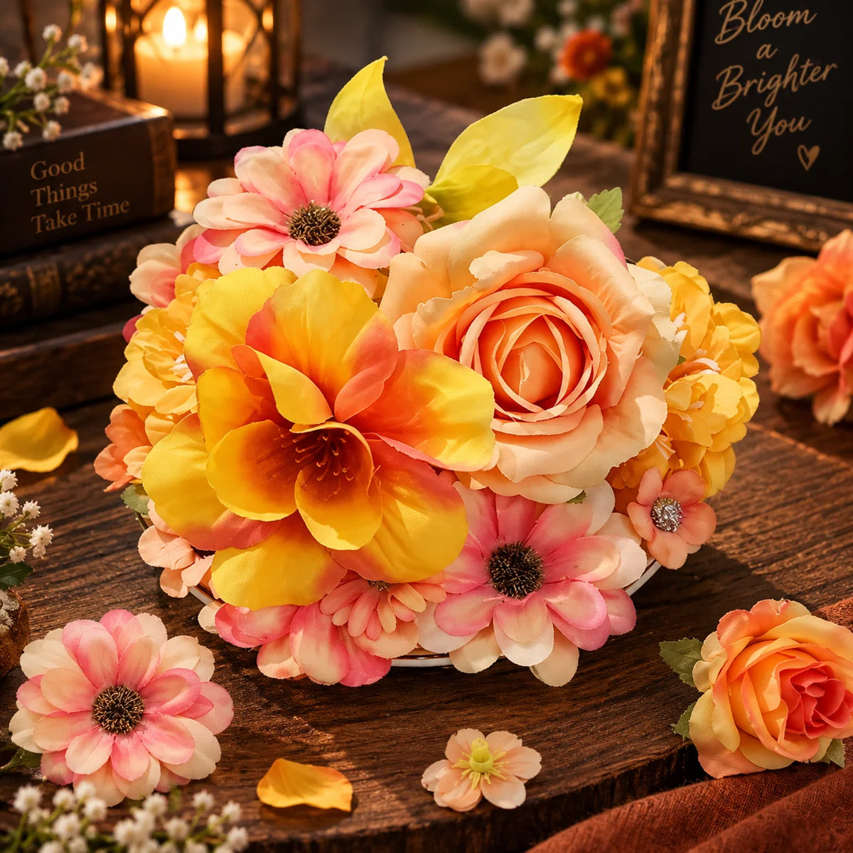 Silk Flower Heads Autumn Orange Reusable Set of 48