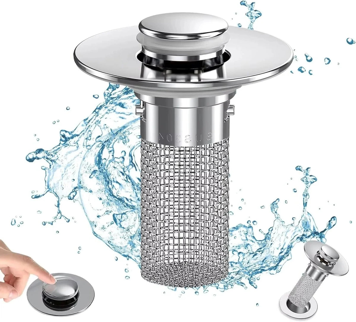 Sink Drain Stopper Press-To-Seal Hair Catcher