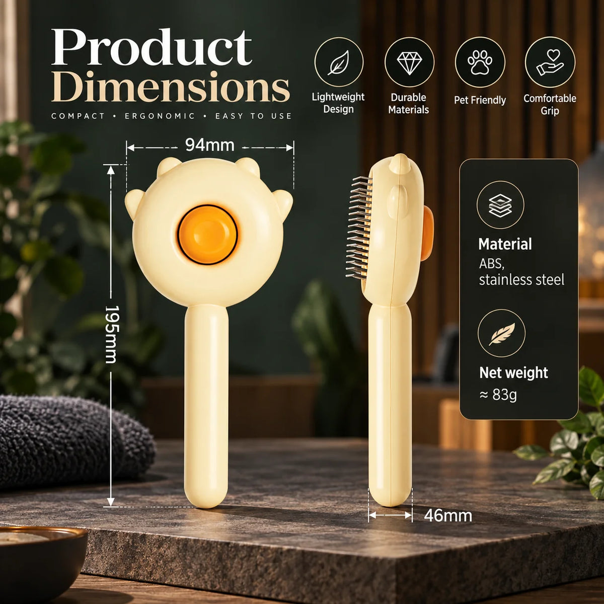 Slicker Brush Self-Cleaning Stainless Steel Pins & Soft Grip