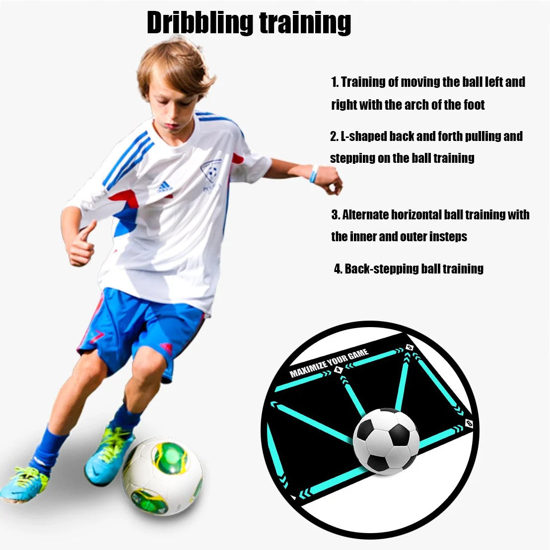 Soccer Training Mat Numbered Step Grid 18-Inch Elastic Cord