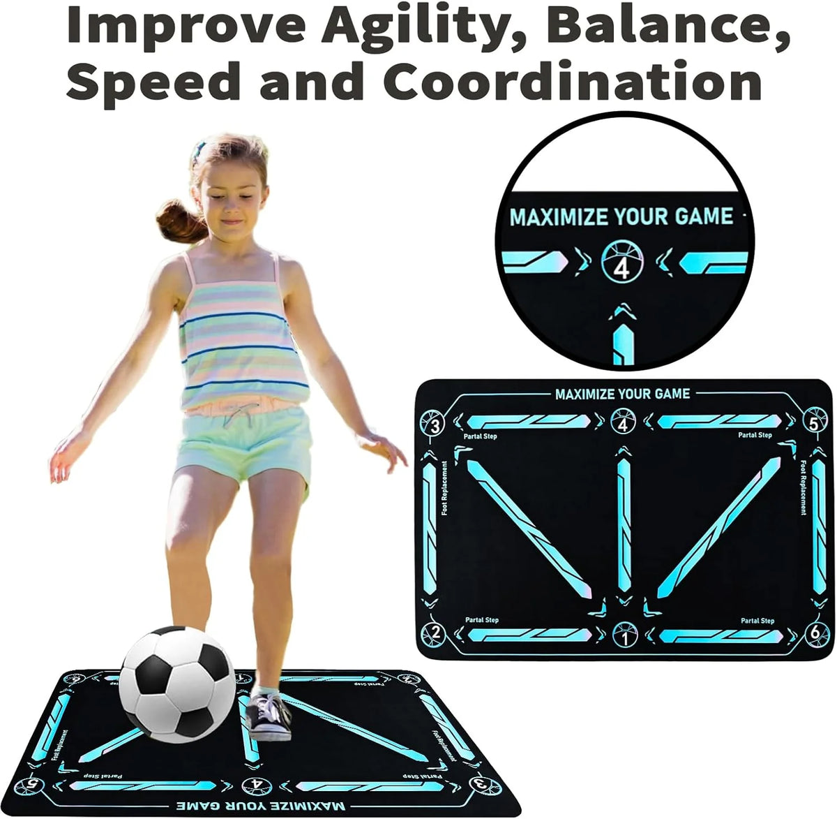 Soccer Training Mat Numbered Step Grid 18-Inch Elastic Cord