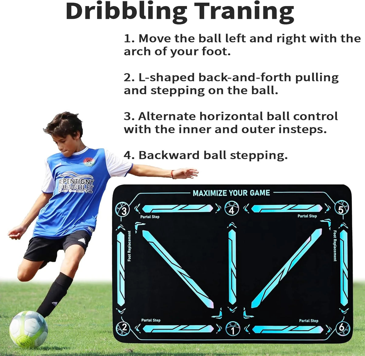 Soccer Training Mat Numbered Step Grid 18-Inch Elastic Cord