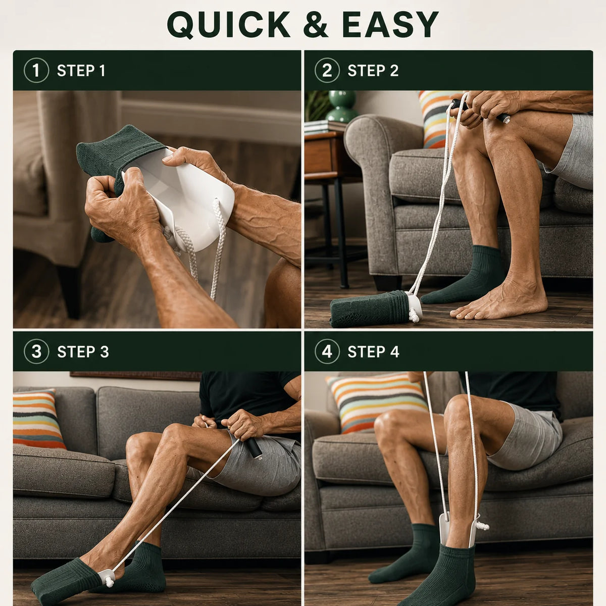 Sock Aid No-Bend Wide Frame Foam-Padded Grip