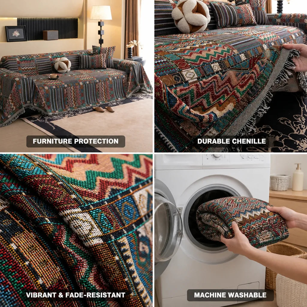 Sofa Cover Boho Striped Chenille Fade-Resistant & Machine Washable