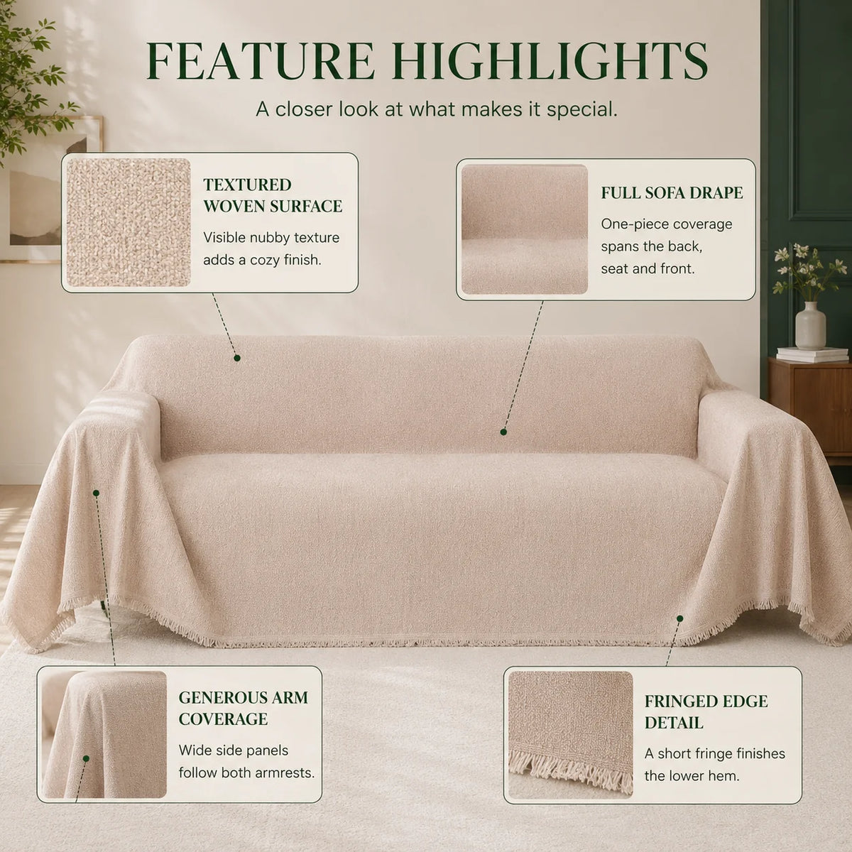 Sofa Cover Draped Universal Fit Woven Blend