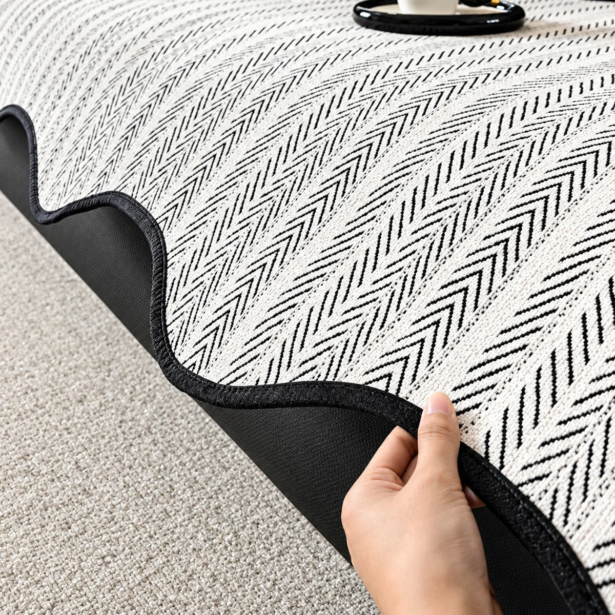 Sofa Cover Microfiber Blend Herringbone Scalloped Edge