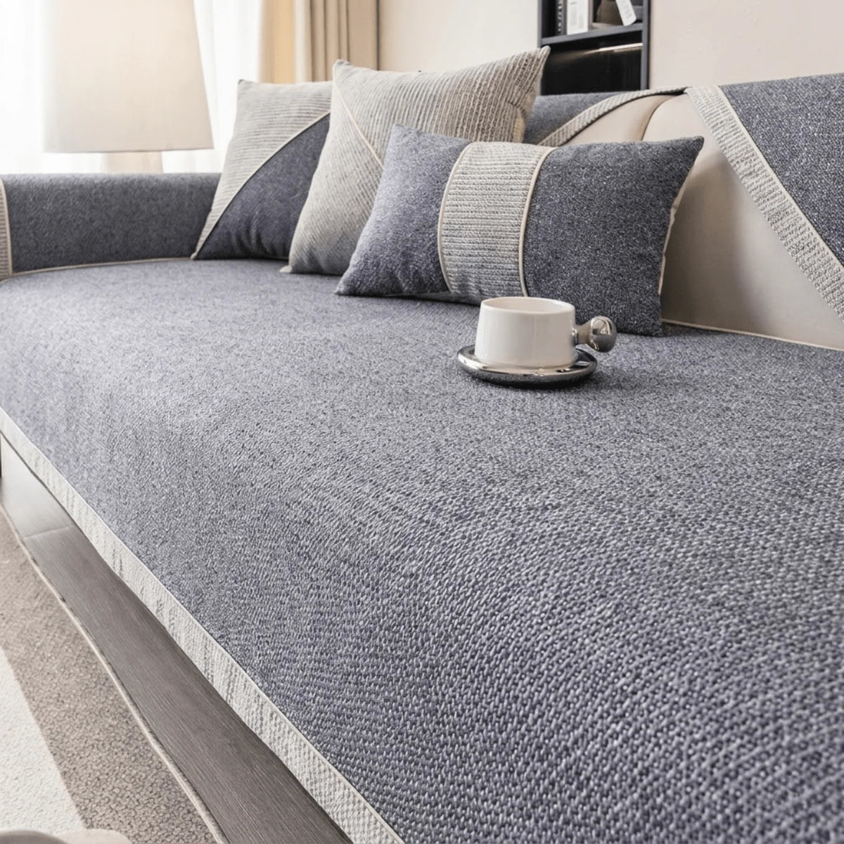Sofa Cover Quilted Cotton-Linen Non-Slip Latex Backing