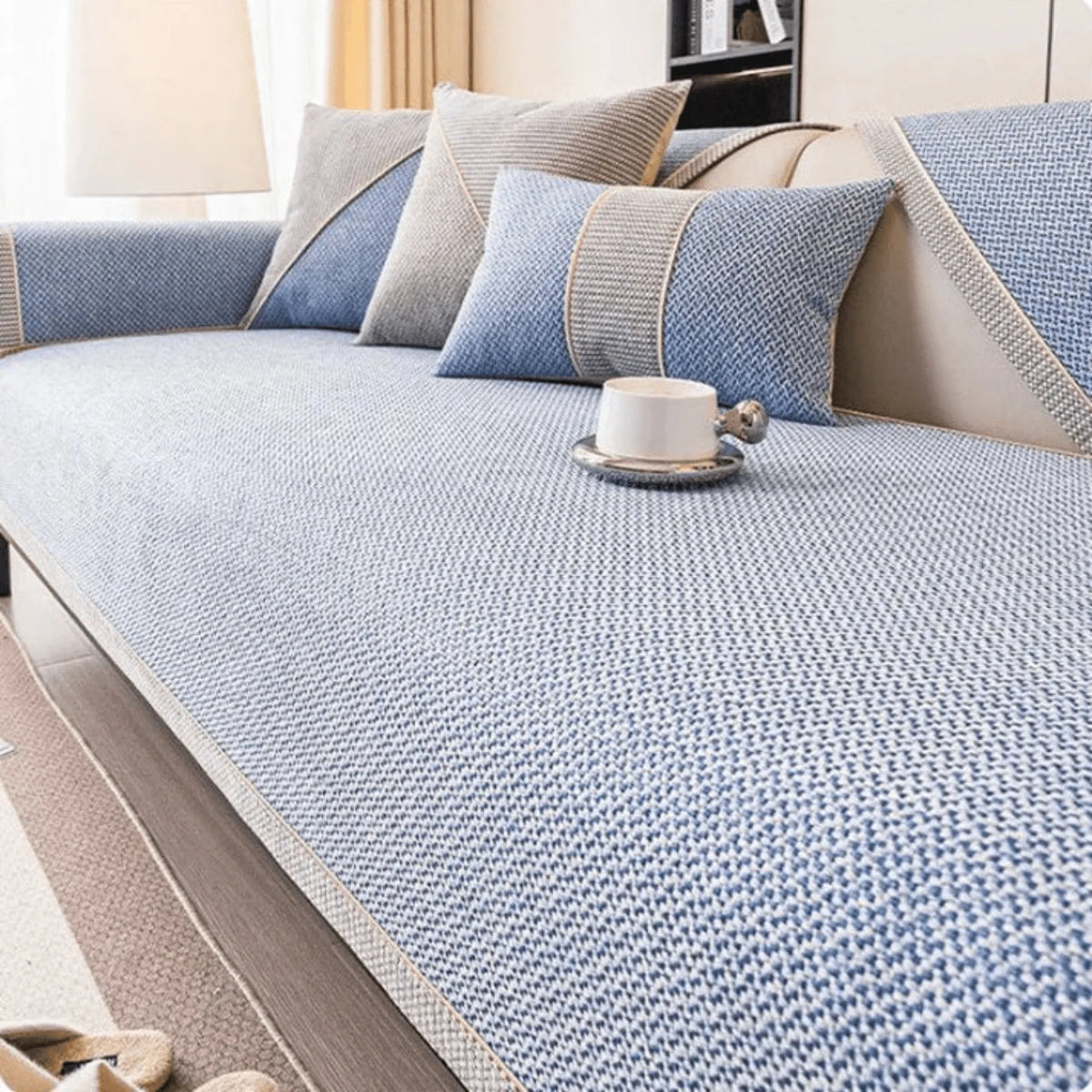 Sofa Cover Quilted Cotton-Linen Non-Slip Latex Backing