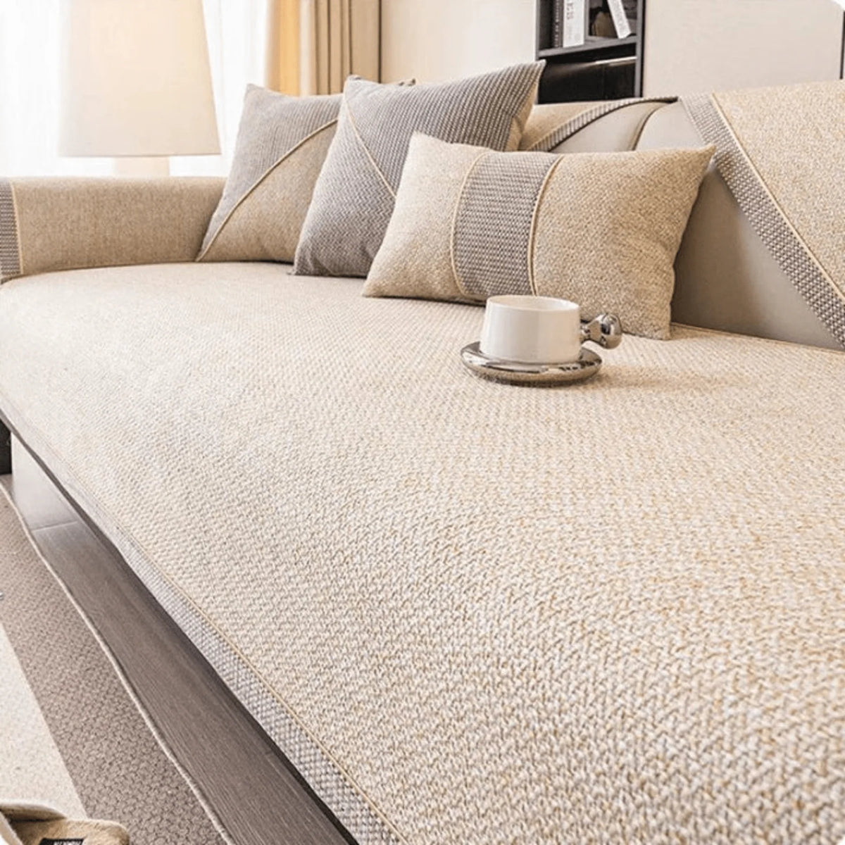 Sofa Cover Quilted Cotton-Linen Non-Slip Latex Backing