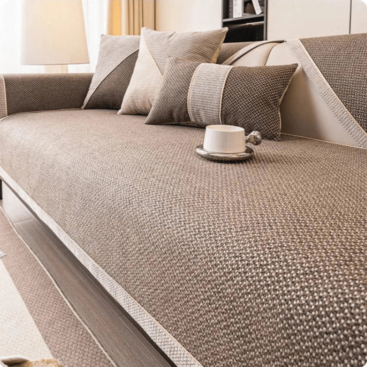 Sofa Cover Quilted Cotton-Linen Non-Slip Latex Backing