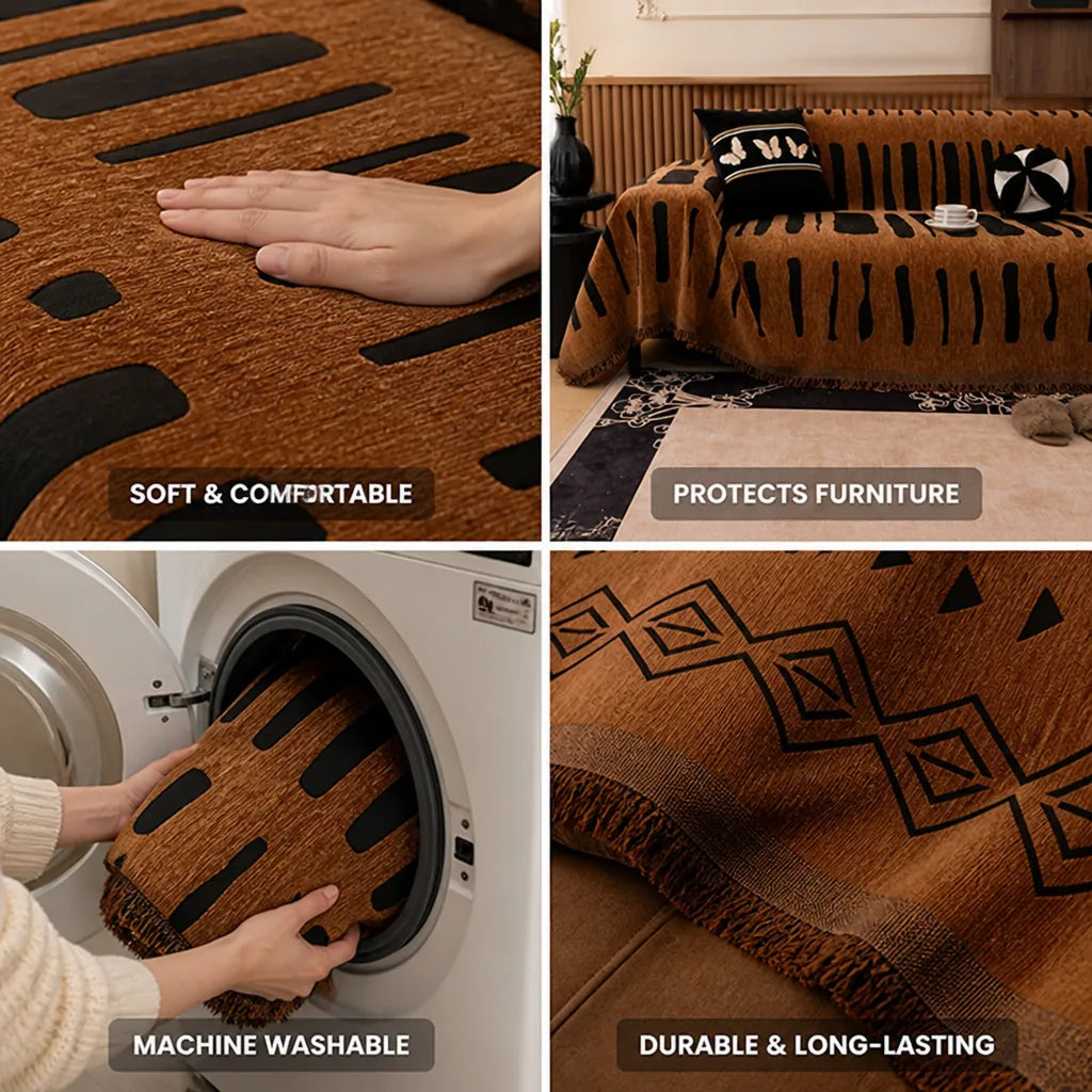 Sofa Cover Tribal Chenille Microfiber Machine Washable