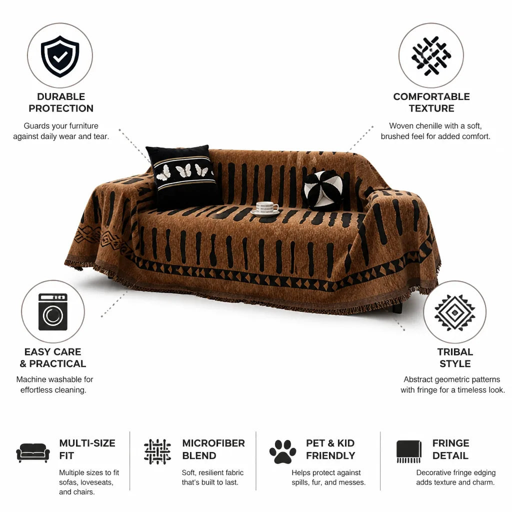 Sofa Cover Tribal Chenille Microfiber Machine Washable
