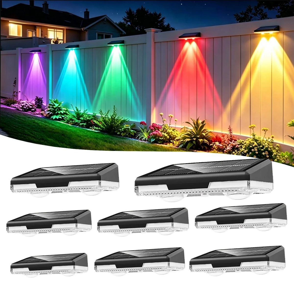 Solar Fence Lights Multicolor Dusk Sensor Set of 8