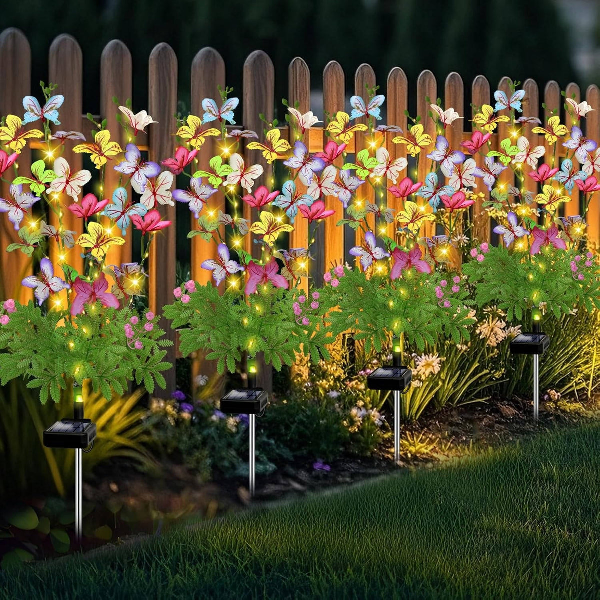 Solar Flower Stake Lights Auto Dusk-to-Dawn Weatherproof Aluminum