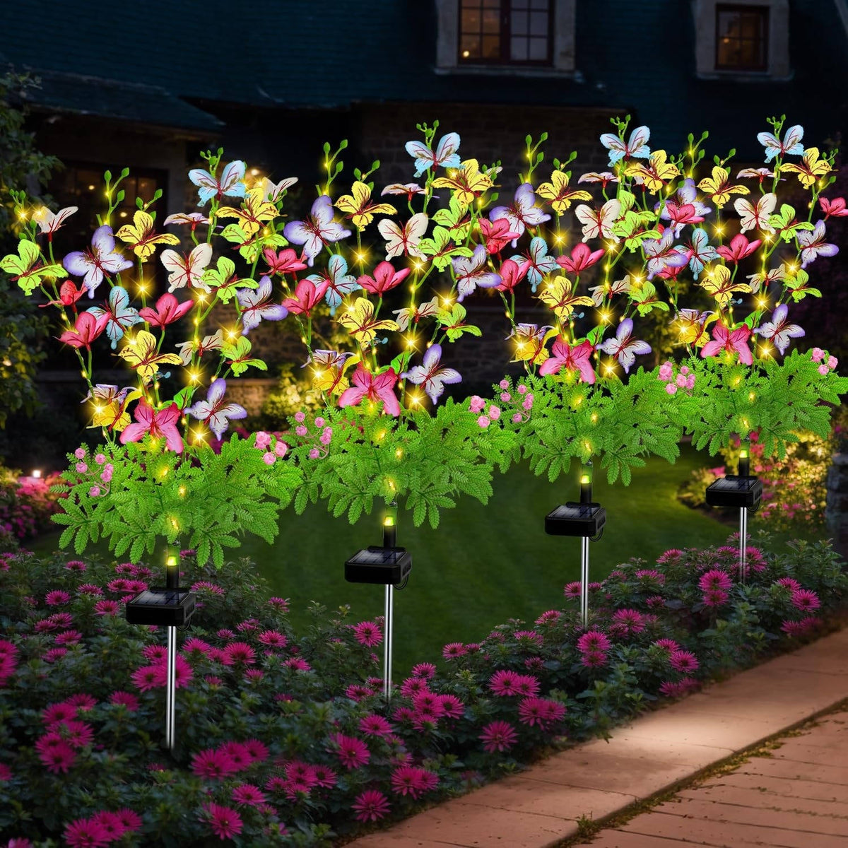 Solar Flower Stake Lights Auto Dusk-to-Dawn Weatherproof Aluminum
