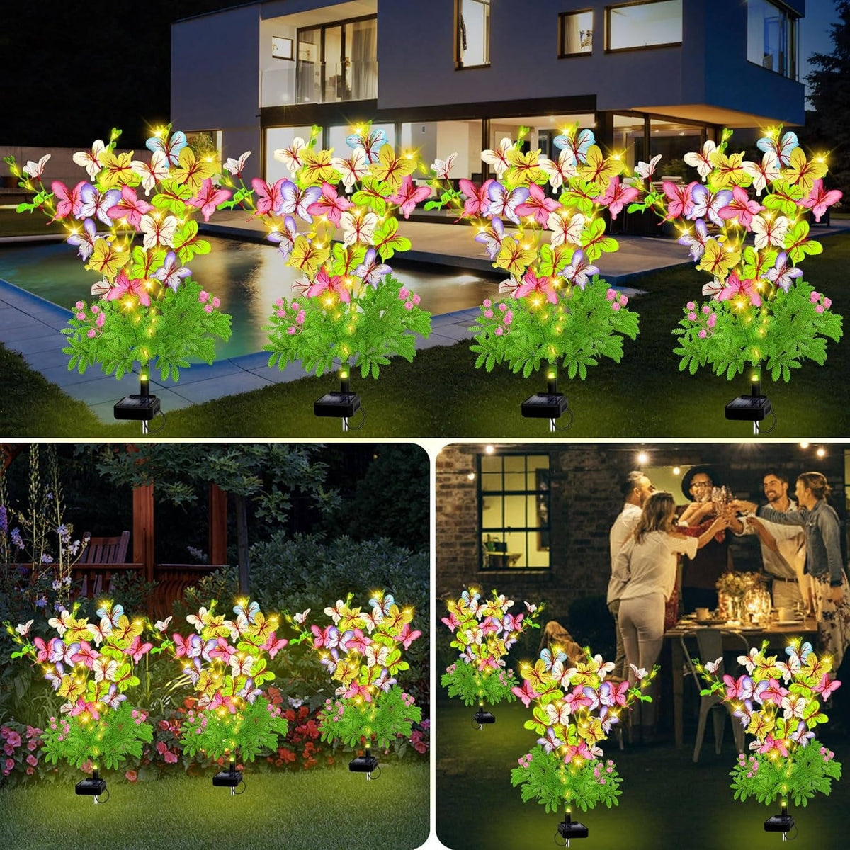 Solar Flower Stake Lights Auto Dusk-to-Dawn Weatherproof Aluminum