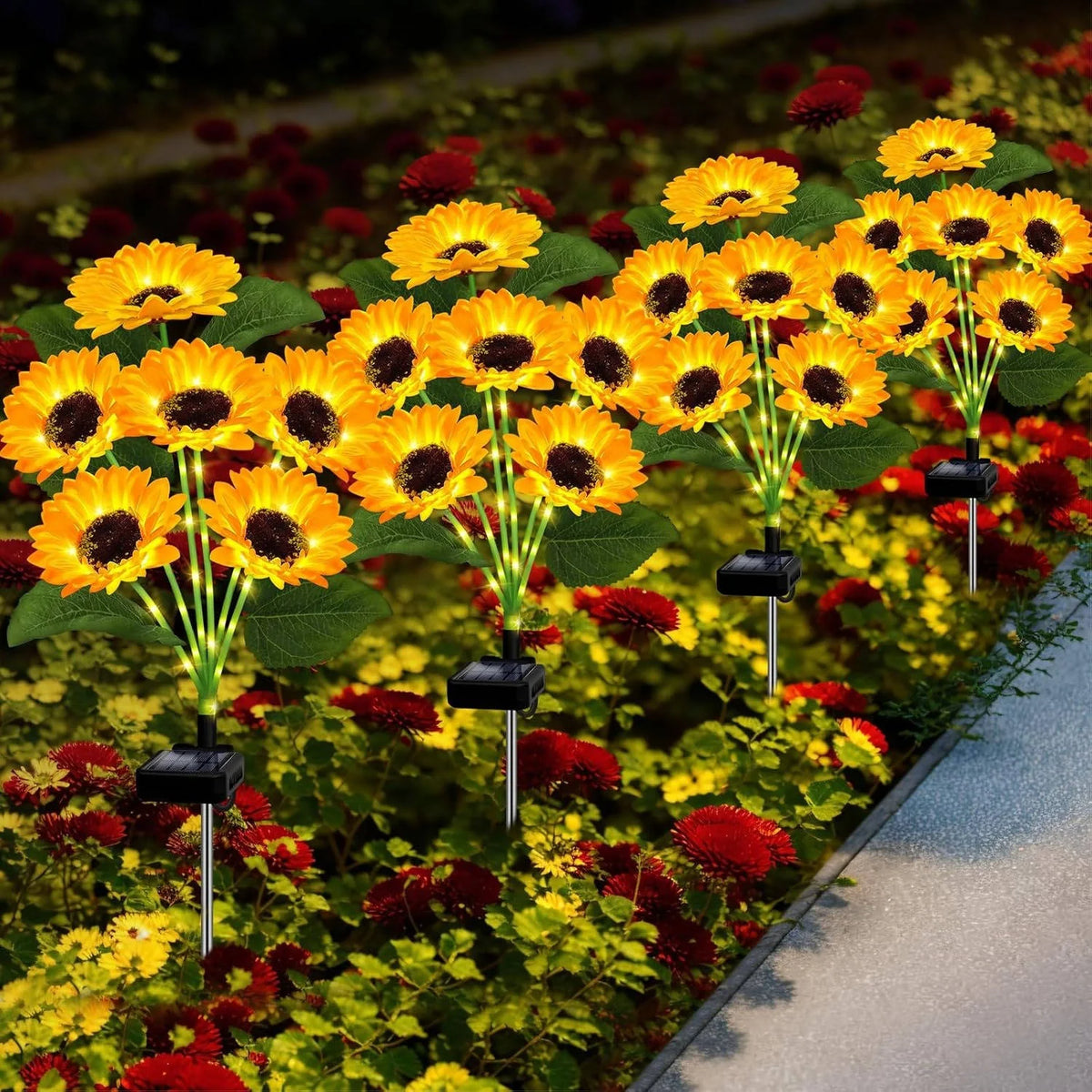 Solar Flower Stake Lights Auto Dusk-to-Dawn Weatherproof Aluminum