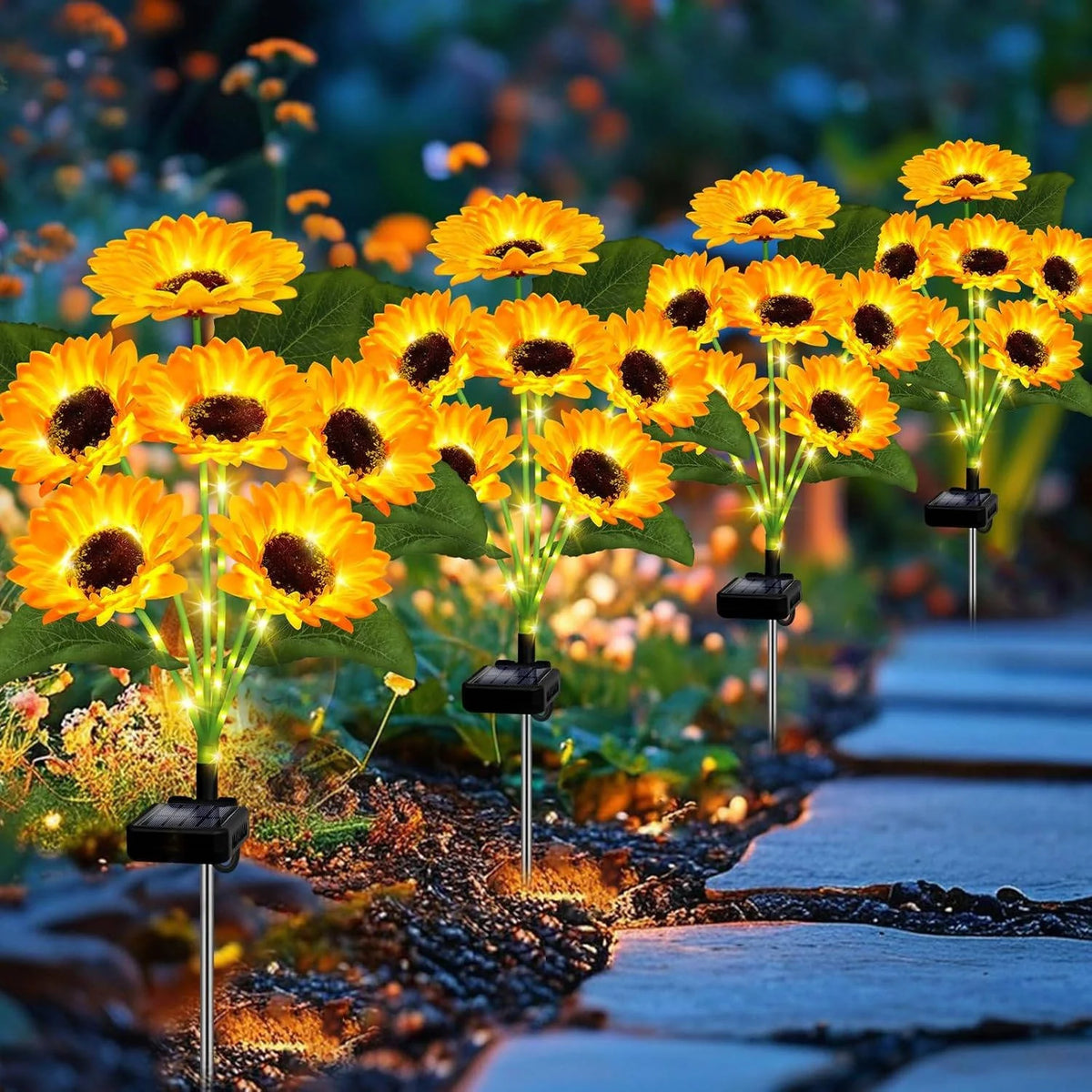 Solar Flower Stake Lights Auto Dusk-to-Dawn Weatherproof Aluminum