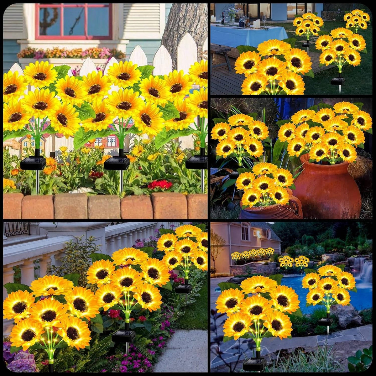 Solar Flower Stake Lights Auto Dusk-to-Dawn Weatherproof Aluminum