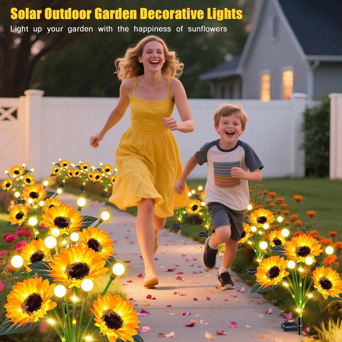 Solar Flower Stake Lights Auto Dusk-to-Dawn Weatherproof Aluminum