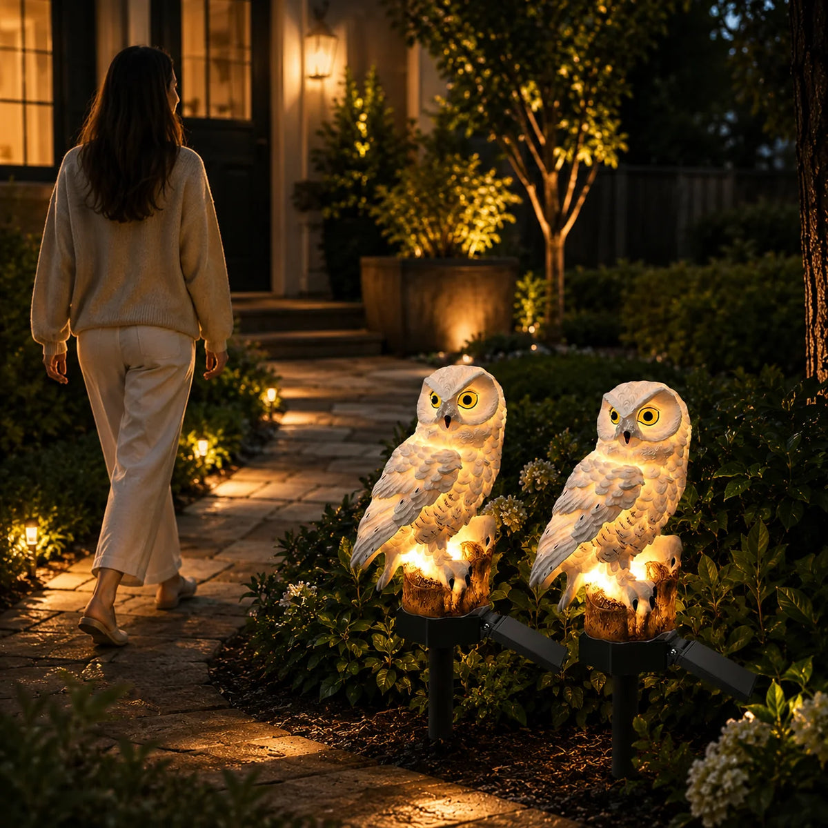 Solar Garden Stake Light Owl-Shaped Warm White & Weather-Resistant