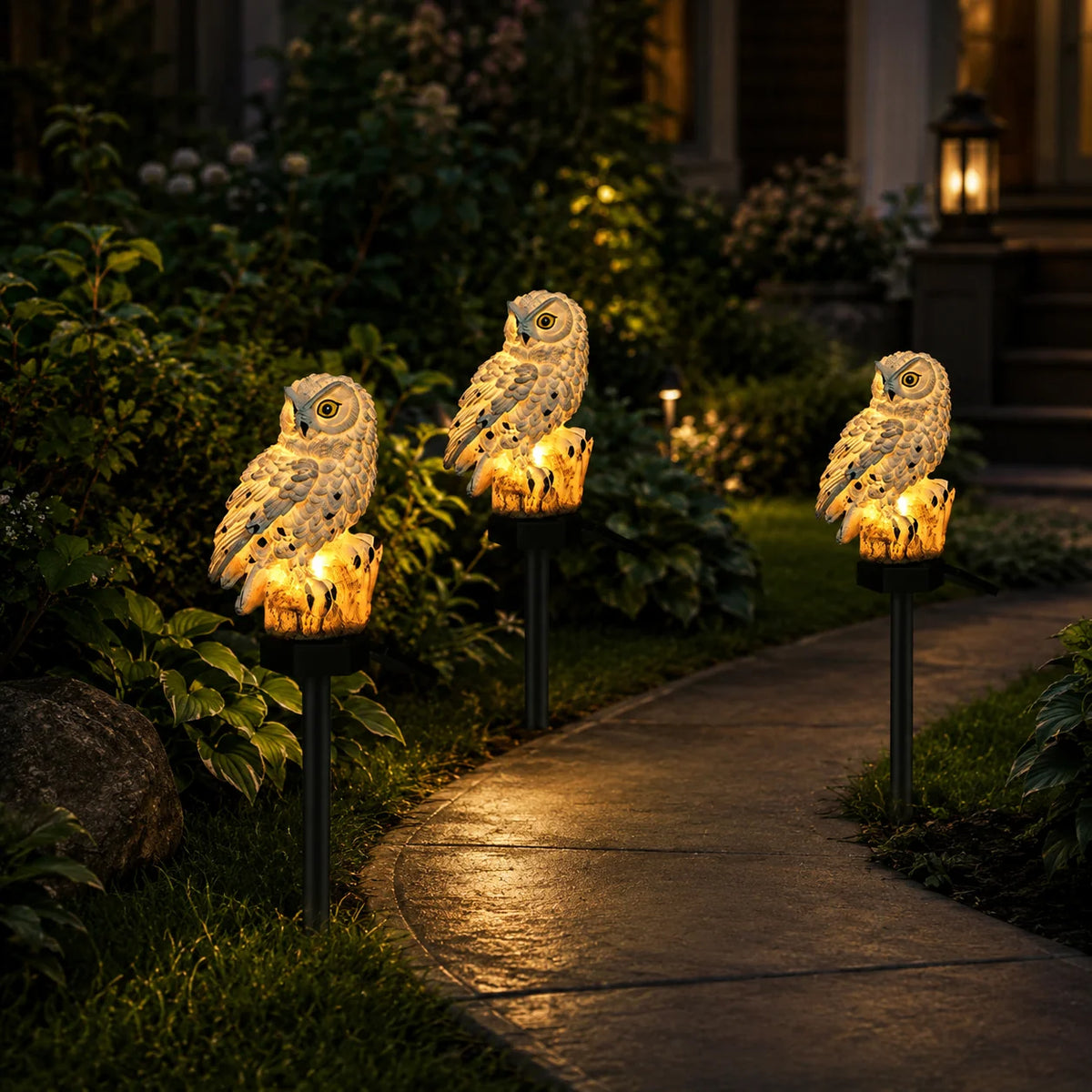 Solar Garden Stake Light Owl-Shaped Warm White & Weather-Resistant