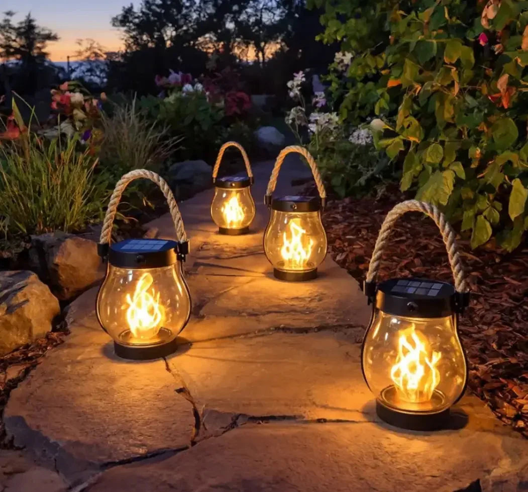 Solar Lantern Flickering Flame Automatic Dusk Sensor 12-Hour Runtime