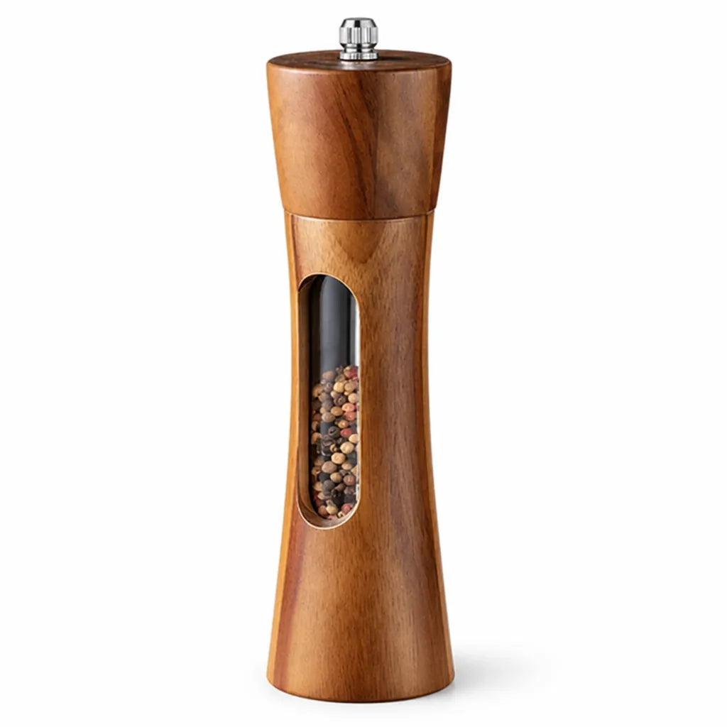Solid Wood Salt and Pepper Mill with Viewing Window (Infinitely Adjustable Grind)
