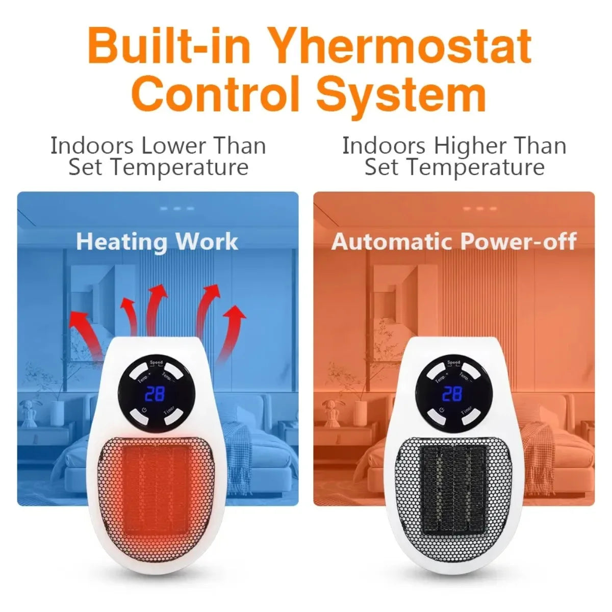 Space Heater Portable Energy-Efficient Tip-Over & Overheat Protection